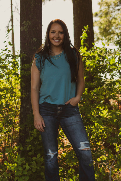 Ruffled Tank Top - Turquoise