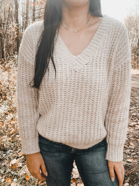 Loose Fit V-Neck Sweater - Oatmeal